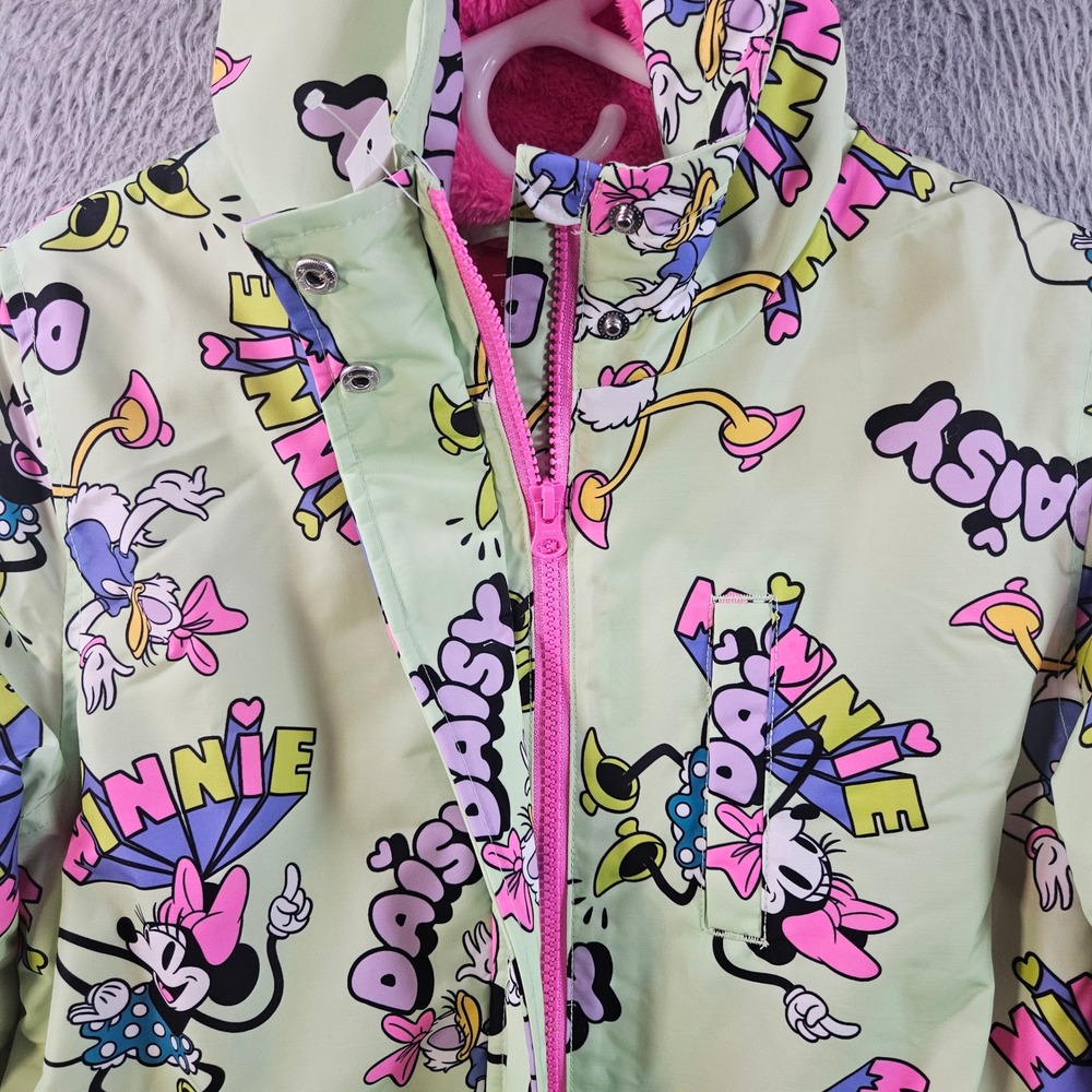 NEW Disney Minnie Mouse Daisy Duck Girls Hooded Jacket Light Green Pink XL 10 Yr - Picture 4 of 12